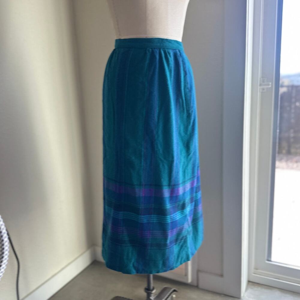 Pendleton Women’s Small Skirt Blue Plaid Wool Vintage Midi